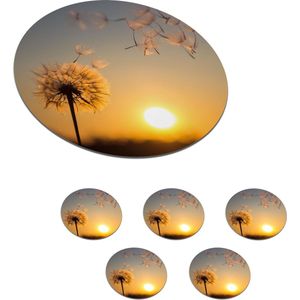 Onderzetters voor glazen - Rond - Paardenbloem - Zon - Zonsondergang - 10x10 cm - Glasonderzetters - 6 stuks