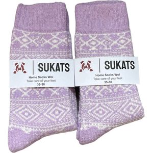 Sukats® Huissokken - 2 Paar - Maat 35-38 - Lila - Huissokken Dames - Warme Sokken - Wollen Sokken - Slofsokken - Bedsokken - Meerdere Maten en Varianten