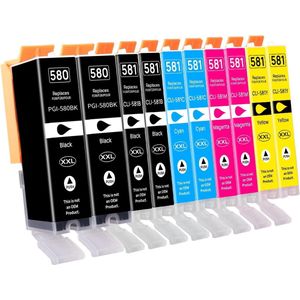 INKFIND 580XXL 581XXL inktcartridge voor Canon 580XXL 581XXL PGI-580XXL CLI-581XXL PGI580XL CLI581XL inktcartridge multipack 10 stuks (2*5pack = foto Zwart x 2, Zwart x 2, Cyaan x 2, Magenta x 2, Geel x 2)