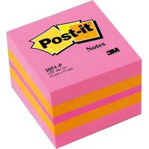 Post-it® Notes, Mini Kubus, Neon Roze, Oranje, Ultra Roze, 51 x 51 mm, 400 Blaadjes/Kubus