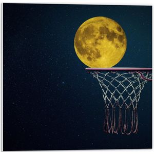 PVC Schuimplaat- Maan met Gele Gloed in Basketbal Net - 50x50 cm Foto op PVC Schuimplaat