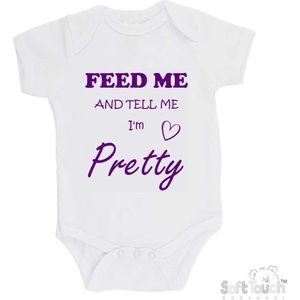 100% katoenen Romper ""Feed me and tell me I'm pretty"" Meisjes Katoen Wit/paars Maat 62/68