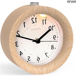 RFWR® Analoge wekker met sluimerfunctie en nachtlampje van natuurlijk hout voor slaapkamer en reizen