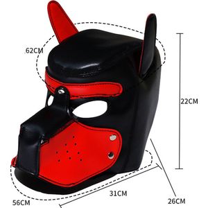 BDSM Puppy-Dog-Honden-Masker van Faux Leather kleur zwart-rood