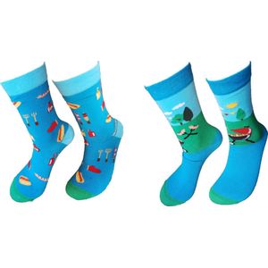 2 paar - Verjaardag cadeautje voor hem en haar - Barbecue Sokken - BBQ sokken - Valentijn Cadeau - Vrolijke sokken - Luckyday Socks - Sokken met tekst - Aparte Sokken - Socks waar je Happy van wordt - Maat 41-47