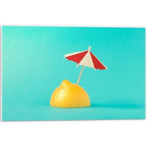 Forex - Rood/Wit Parapluutje in Gele Citroen - 60x40cm Foto op Forex