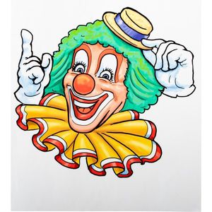 Carnaval Raamsticker clown gele hoed 32 x 40 cm