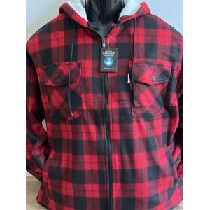 Houthakkers vest met capuchon - Houthakkersvest - Capuchon - Muts - Blouse - Teddy - Ritssluiting - Rits - Maat M - Rood - Zwart - Flanel - Thermo - Vest