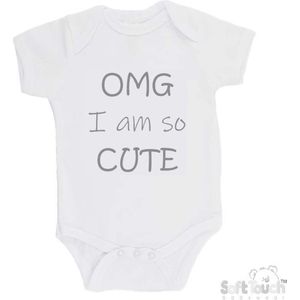 100% katoenen Romper ""OMG I am so CUTE"" Unisex Katoen Wit/grijs Maat 56/62
