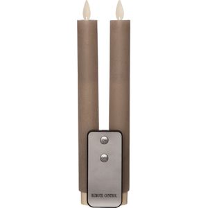 Anna's Collection LED dinerkaarsen - taupe kleur - 2x st - 23 cm