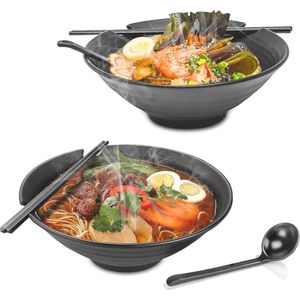 Premium antislip soepkommen set - 6 stuks met lepel en eetstokjes - voor Japanse ramen en Aziatische noedels