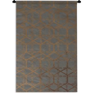 Wandkleed Luxe patroon - Luxe patroon met bronzen lijnen op een grijsblauwe achtergrond Wandkleed katoen 120x180 cm - Wandtapijt met foto XXL / Groot formaat!