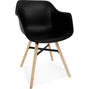 Alterego Zwarte stoel met armleuningen 'MELIS' met metalen en natuurlijke houten poten