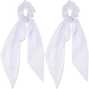 Thelau - Set van 2 geknoopte strik satijnen haarelastiekjes en scrunchies - Wit