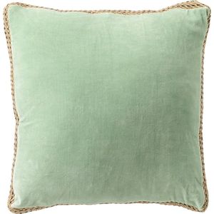 Dutch Decor MANOE - Sierkussen 45x45 cm - effen kleur - met rand van jute - Cameo Green - lichtgroen - Inclusief binnenkussen