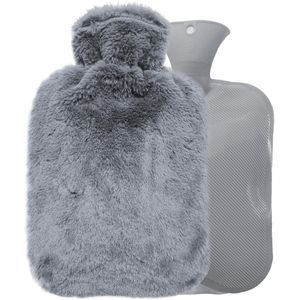 Warmwaterkruik - Handwarmer gevuld met water - Warmkompreszak - Warmbedkruik - Stoffen hoes + Warmwaterkruik - 1000 ml - Formaat 24 * 14 * 5 cm - Geschikt voor het verwarmen van handen en voeten, buik, nek, schouders en spiervermoeidheid - Grijs