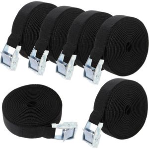 6 Pack 5m x 25mm Strapping Lashing Straps - Adjustable Heavy Duty Tension Straps - Cam Buckle Tied Straps voor Fietsendrager Cargo Trailer Auto Bagage, Zwart