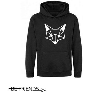 Be Friends Hoodie - Vos hoofd - Kinderen - Zwart - Maat 1-2 jaar