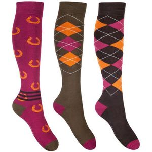 HKM rijsokken Cardiff - set van 3 - donkerrood/bruin