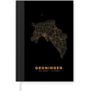 Notitieboek - Schrijfboek - Groningen - Wegenkaart Nederland - Goud - Notitieboekje klein - A5 formaat - Schrijfblok