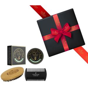 Velihan Beardcare - Baardverzorging Trio Pack Baardbalsem Cedar Pine, Baardborstel en Baardkam - Cadeau voor mannen - Vaderdag Cadeau - Cadeau voor hem - Cadeau voor Kerst - Valentijdsdag mannen - Giftset mannen - Geschenkset man