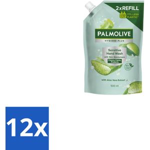 Palmolive – Handzeep Navulling – Hygiene Plus Sensitive Antibacterieel – 500 ml - Voordeelverpakking - 12 stuks