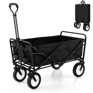 82L Opvouwbare Rolwagen – Zware Uitvoering met Verstelbare Handgreep en Bekerhouder – Zwart