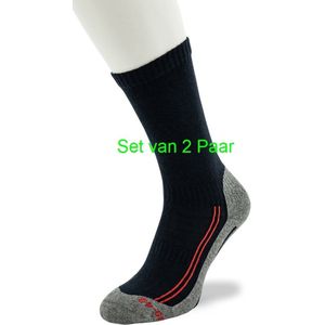 Bonnie Doon Katoenen Wandel Sokken 2 paar Blauw/Rood Zachte Dempende Zool Compressie delen Unisex maat 35/38 - Gladde naden - Compressiedelen voor Stevigheid en betere Bloedsomloop - Zool Schokdempend- Vochtregulerend - Dark Blue/Red - BW23000202.506