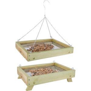 2x stuks vogelvoedertafel hout staand en hangend 35 cm - Vogelvoederhuisje - Vogelvoer - Vogel voederstation