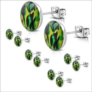Aramat jewels ® - Oorstekers camouflage groen acryl staal 7mm