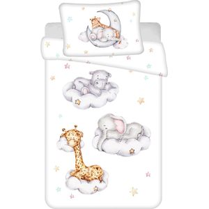MUNOOR Dekbedovertrek 140 x 200 Olifant Giraffe met Rits Jungle Dieren Eenpersoons Beddengoed Set Kind Meisje Jongen Microvezel Beddengoed Set met 2