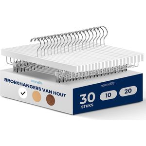 Serenelife - Houten Kleerhangers - Natuurlijk Hout - 10 Stuks - Met Klemmen