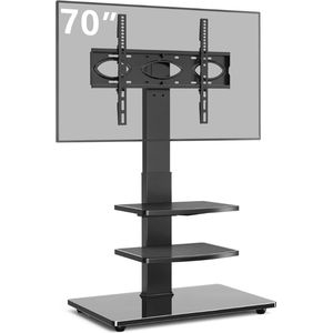Universele TV Vloerstandaard met Draaifunctie en In hoogte Verstelbaar - Geschikt voor 32-70 inch TV's (max. 50 kg), VESA Compatibiliteit 100x100 t/m 400x400mm, Inclusief Opbergplanken en Kabelbeheer