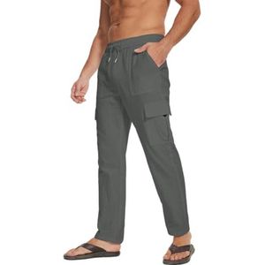 Linnen broek heren zomer cargo met trekkoord