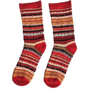 Natural Style - Alpaca sokken met motief hut - rood - warme sokken - alpacawol