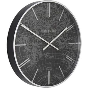 Thomas Kent - Wandklok rond World Traveller S - 53cm - Zwart met zilver