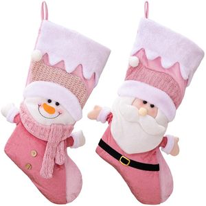 2-delige kerstsokken Rode vilten boomversiering Roze sneeuwpop Kerstman Kindercadeauzak Sokken