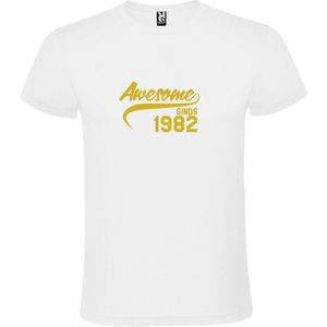 Wit T-Shirt met “Awesome sinds 1982 “ Afbeelding Goud Size XXXL