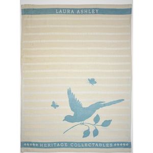 Laura Ashley theedoek Cobblestone Stripe bird blauw 50 x 70 cm