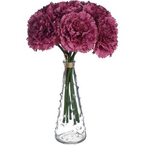 Kunstmatige anjer bloem realistische nepzijde boeketten met 6 stelen, 26 cm mini anjerstruik, plantendecoratie voor foto rekwisieten, feest, bruid, bruiloftsboeket, vazen, wijnrood