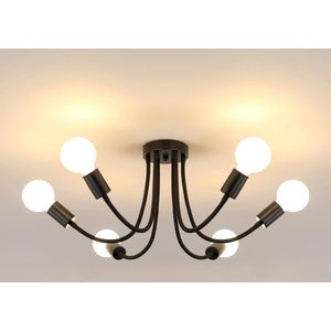 Goeco Plafondlamp - 90cm - Groot - E27 - 6 Lichts - Zwarte - Vintage Woonkamerkroonluchter - Metalen - Geen Lampen