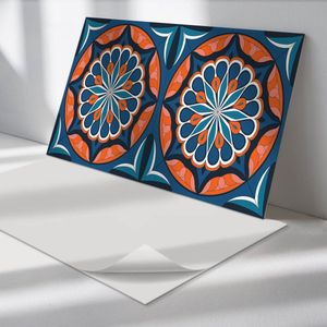 Wallfluent Vinyl Wandpaneel - Mandalapatroon met bladeren PVC Muurpaneel - 120 cm x 60 cm - Blauw PVC wandpaneel - 1 stuk - Rechthoekig Wandbekleding Vinyl - Patroon Wandpaneel - Zelfklevende Wandbekleding - Wandpaneel Keuken en Badkamer