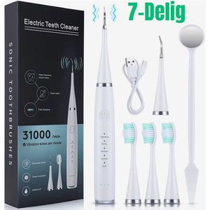Allernieuwste.nl® SET Oplaadbare Sonische Tandenborstel PLUS Tandsteenverwijderaar - Ultrasone Tandenbostel Tandsteen Verwijderen 5 standen 31000/min - Kleur Wit ##