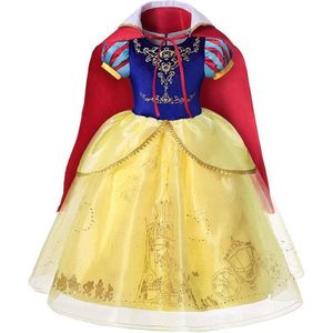 Prinses - Sneeuwwit jurk incl. cape en haarband(3 delig) - Sneeuwwit - Prinsessenjurk - Verkleedkleding - Feestjurk - Sprookjesjurk - Goud - Maat 122/128 (6/7 jaar)