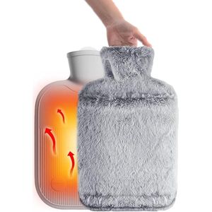 Warmwaterkruik 2 liter - pluche overtrek - warmtekruik voor warme koude therapie - verlicht pijn - veilig en duurzaam - kinderen volwassenen