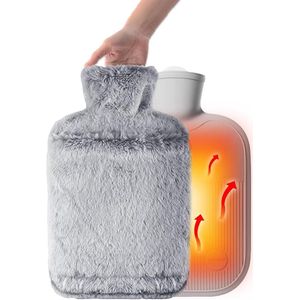 Warmwaterkruik 2 liter - pluche overtrek - warmtekruik voor warme koude therapie - verlicht pijn - veilig en duurzaam - kinderen volwassenen