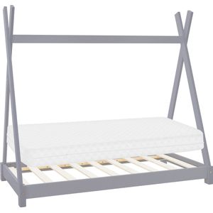 Kinderbed Tipi 80x160 cm lichtgrijs gemaakt van grenenhout incl. matras H-10cm houten bed met lattenbodem ML design