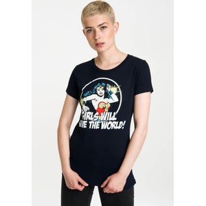 Logoshirt Vrouwen T-shirt Wonder Woman - DC Comics Girls Will Save The World - Shirt met ronde hals van Logoshirt - donkerblauw