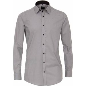 VENTI body fit overhemd - popeline - zwart dessin - Strijkvriendelijk - Boordmaat: 37