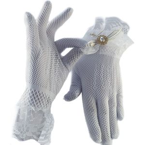 BamBella® - Sexy Handschoenen Wit kant Kort steentjes - dames - Onesize